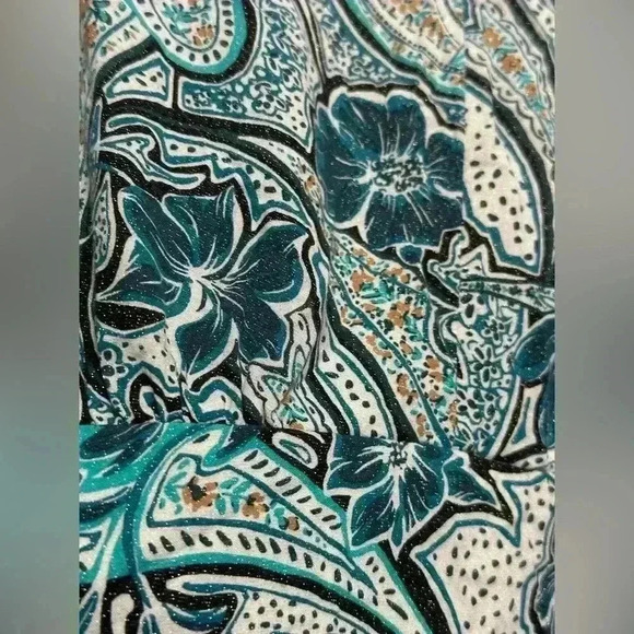 Lane Bryant Long Sleeve Peasant Top Blouse w/ Cinched Waist | Blue & Gold | 14 - Picture 12 of 12